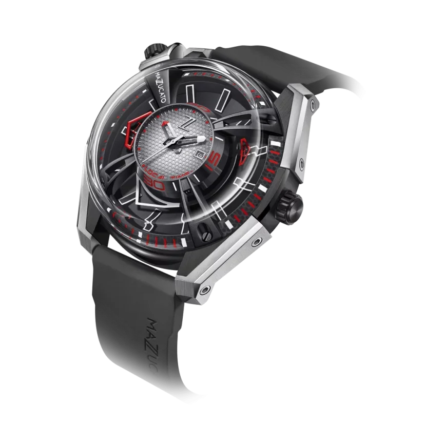 Men's Mazzucato silver watch with rubber strap LAX Dual Time - 48MM Automatic