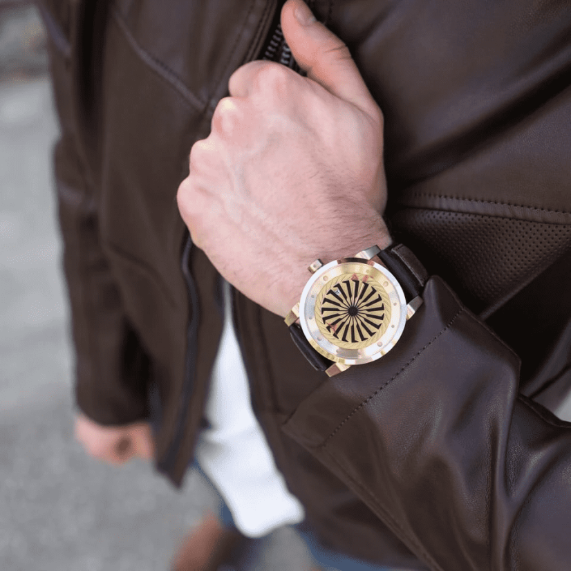 Men's gold Zinvo Watches watch with genuine leather belt Blade - Gold 44MM
