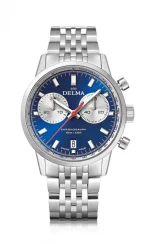 Zilverkleurig herenhorloge van Delma Watches met stalen riem band Continental Silver / Blue 42MM
