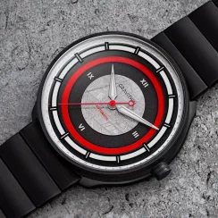 Černé pánské hodinky Gravithin s koženým páskem Focuscope – Cosmo Black / Red 40MM Automatic