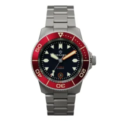 Zilverkleurig herenhorloge van Draken met stalen band Tugela – Red 42MM