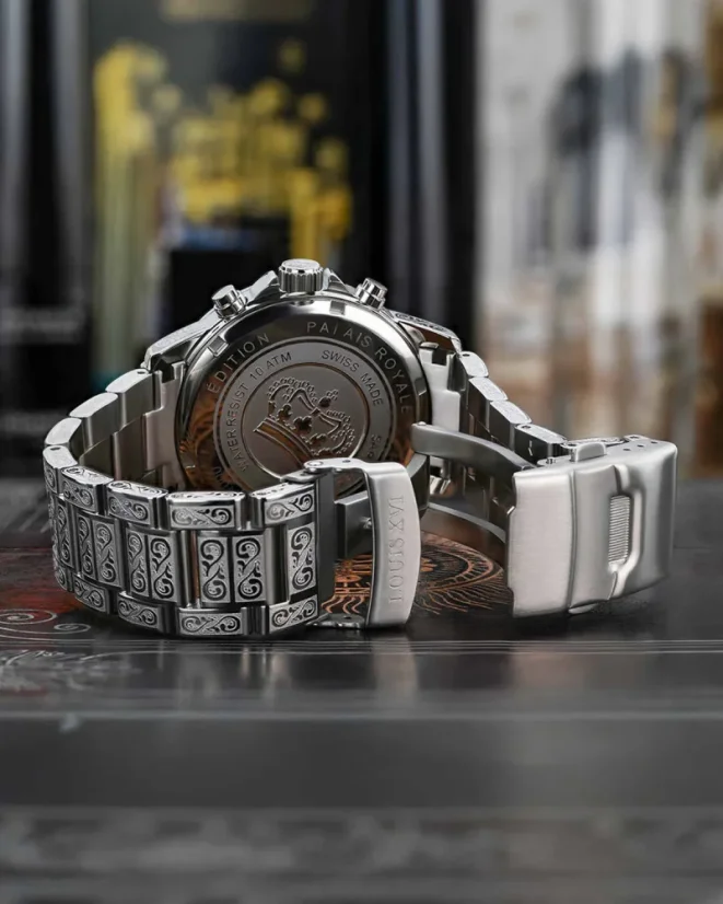 Stříbrné pánské hodinky Louis XVI s ocelovým páskem Palais Royale With Diamond 1826 - Silver 43MM