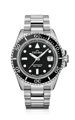 Relógio Delma Watches prata para homens com pulseira de aço Commodore Silver / Black 43MM Automatic