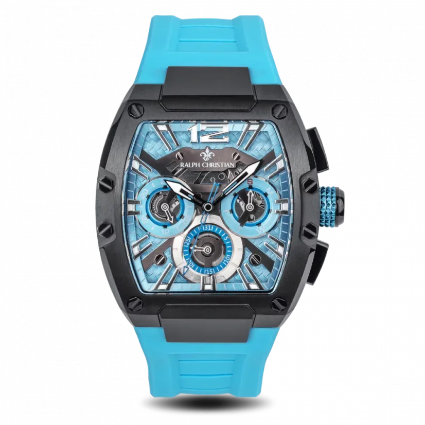 Schwarze Herrenuhr Ralph Christian mit Gummiband The Intrepid Sport - Arctic Blue 42,5MM
