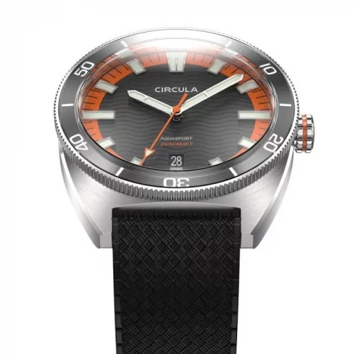 Strieborné pánske hodinky Circula Watches s gumovým pásikom AquaSport II - Grey 40MM Automatic