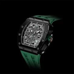Černé pánské hodinky Tsar Bomba Watch s gumovým TB8204Q - Black / Green 43,5MM