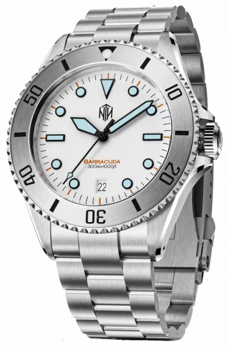 Men's silver NTH watch with steel strap Barracuda Barracuda With Date - Polar White Automatic 40MM