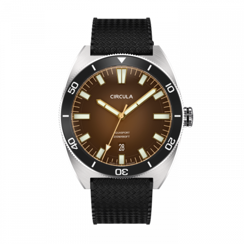 Orologio da uomo Circula Watches in colore argento con cinturino in caucciù AquaSport II - Brown 40MM Automatic