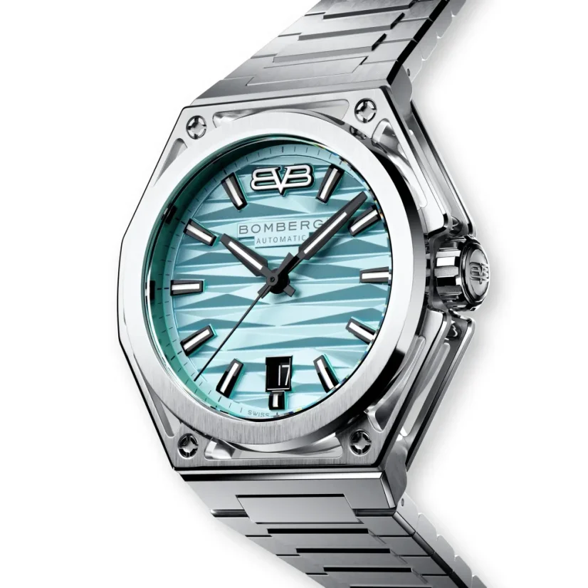Men's silver Bomberg Watch with steel strap EDGE CYAN 43MM Automatic