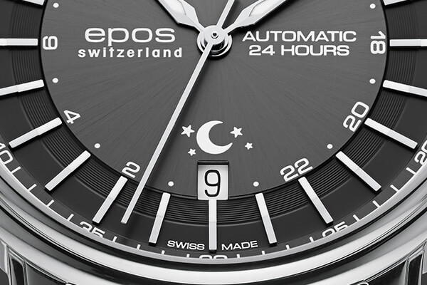 Ασημένιο ανδρικό ρολόι Epos με δερμάτινο λουράκι Emotion 24H 3390.302.20.14.25 41 MM Automatic