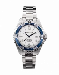Herrenuhr aus Silber Momentum Watches mit Stahlband Splash White / Blue 38MM