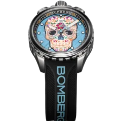Černé pánské hodinky Bomberg s gumovým páskem SUGAR SKULL BLUE 45MM