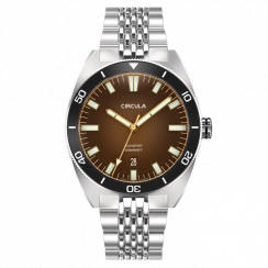Męski srebrny zegarek Circula Watches ze stalowym paskiem AquaSport II - Brown 40MM Automatic