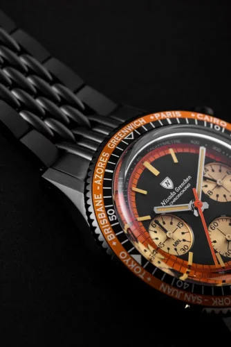 Relógio Nivada Grenchen bracelete em aço preto para homem Chronoking Mecaquartz Steel Black 87041Q10 38MM