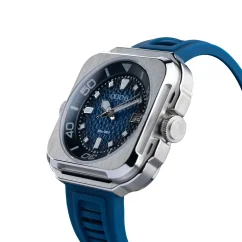 Montre OLTO-8 pour hommes en argent avec bracelet en caoutchouc Coral Steward Diving Blue 45MM