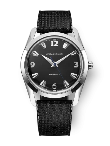 Męski srebrny zegarek Nivada Grenchen z gumowym paskiem Antarctic 35002M01 35MM