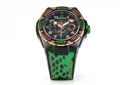 Czarny zegarek męski Nsquare ze skórzanym paskiem SnakeQueen Green / Black 46MM Automatic