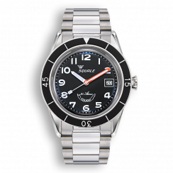 Strieborné pánske hodinky Squale s oceľovým pásikom Sub-39 Black Arabic Bracelet - Silver 40MM Automatic