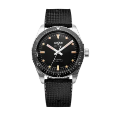 Men's silver Vulcain watch with rubber strap Skindiver Nautique - Black with Khaki Brown Lum - Rubber 44,5MM Automatic