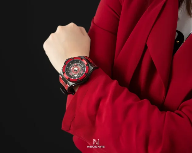 Relógio Nsquare pulseira de borracha preta para homem FIVE ELEMENTS Black / Red 46MM Automatic