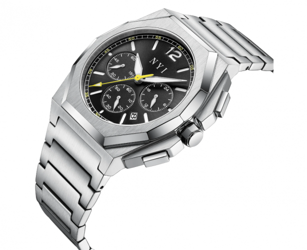 Męski srebrny zegarek NYI Watches ze stalowym paskiem Lenox - Silver 41MM