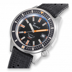 Stříbrné pánské hodinky Squale s gumovým páskem Matic Satin Black Rubber - Silver 44MM Automatic