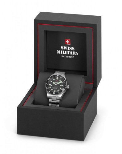 Reloj Swiss Military Hanowa plateado para hombre con correa de acero Dive 500M SMA34075.02 44MM Automatic