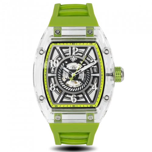 Orologio da uomo in argento Ralph Christian con un braccialetto di gomma The Ghost - Acid Green Automatic 43MM