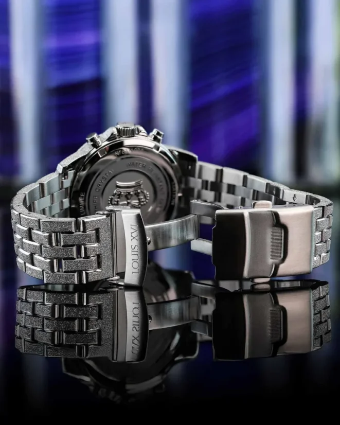 Stříbrné pánské hodinky Louis XVI s ocelovým páskem Frosted Aramis 2.0 With Diamonds - 3623 Silver 43MM