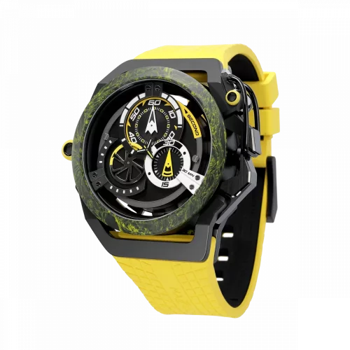 Montre homme Mazzucato en argent noir avec bracelet en caoutchouc RIM Monza Black / Yellow - 48MM Automatic