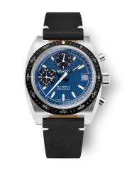 Men's silver Nivada Grenchen watch with leather strap CHRONOSPORT Blue 77003A15 38MM Automatic
