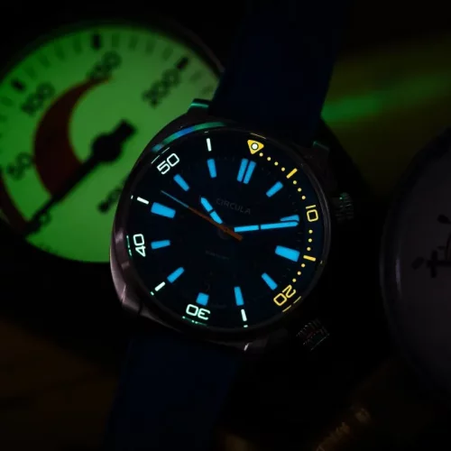 Męski srebrny zegarek Circula Watches z gumowym paskiem SuperSport - Blue 40MM Automatic