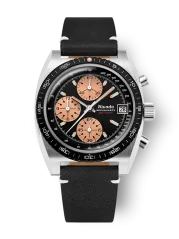 Men's silver Nivada Grenchen watch with leather strap Chronosport Mecaquartz Salmon 77002Q15 38MM