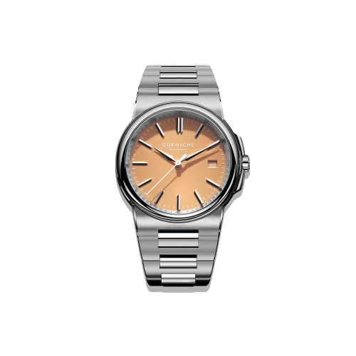 Silberne Corniche-Herrenuhr mit Edelstahlband La Grande with