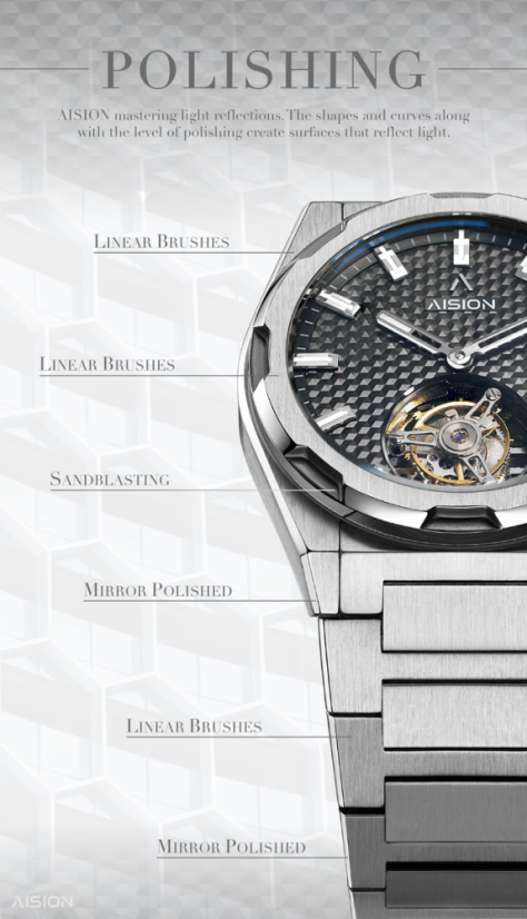 Men's silver Aisiondesign Watches with steel Tourbillon Hexagonal Pyramid Seamless Dial - Blue 41MM