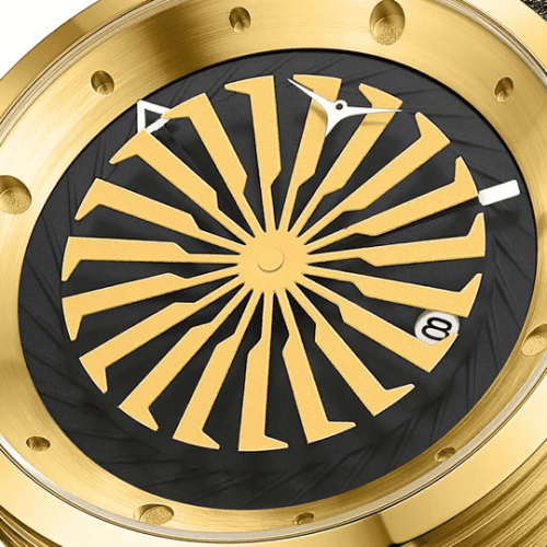 Relojes Zinvo de oro para hombre con correa de piel auténtica Blade 12K - Black 44MM
