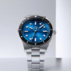 Stříbrné pánské hodinky Henryarcher Watches s ocelovým páskem Nordsø - Horizon Blue 40MM Automatic