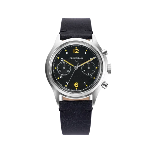 Strieborné pánske hodinky Praesidus s koženým opaskom PAC-76 Black Leather 38MM