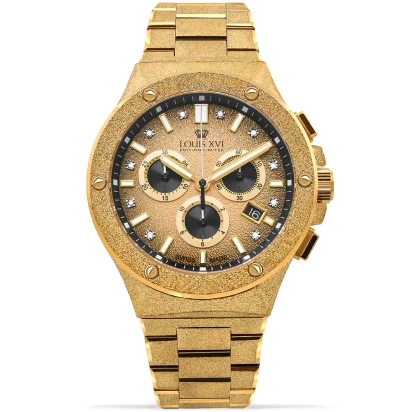 Men's gold Louis XVI watch with steel strap Frosted Le Monarque 1213 - Gold 42MM