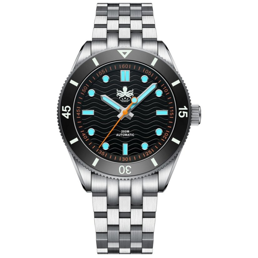 Men's silver Phoibos watch with steel strap Wave Master 200M - PY053CN No Date Automatic 39.5MM