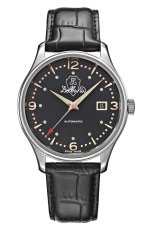 Stříbrné pánské hodinky Delbana s koženým páskem Della Balda Black / Gold Black 40MM Automatic