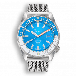 Stříbrné pánské hodinky Squale s ocelovým páskem Matic Light Blue Mesh - Silver 44MM Automatic