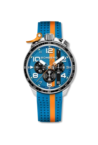 Orologio da uomo Bomberg Watches colore argento con elastico RACING 4.2 Blue / Orange 45MM