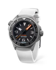 Zilverkleurig herenhorloge van Undone Watches met een rubberen band Aquadeep - Signal White 43MM Automatic