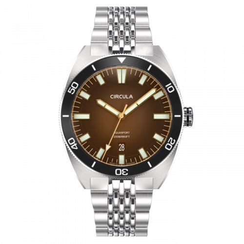 Muški srebrni sat Circula Watches s čeličnim remenom AquaSport II - Brown 40MM Automatic