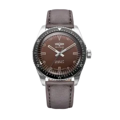 Montre Vulcain pour homme de couleur argent avec bracelet en cuir Skindiver Nautique - Brown - Grey 44,5MM Automatic