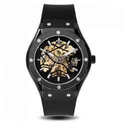 Orologio da uomo nero Ralph Christian con un braccialetto di gomma Prague Skeleton Deluxe - Black Automatic 44MM
