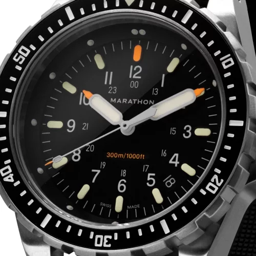 Męski srebrny zegarek Marathon Watches ze stalowym paskiem Jumbo Diver's Quartz 46MM