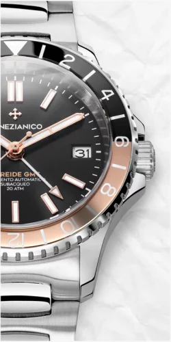 Orologio Venezianico da uomo in argento con cinturino in acciaio Nereide GMT 3521504C Black 39MM Automatic