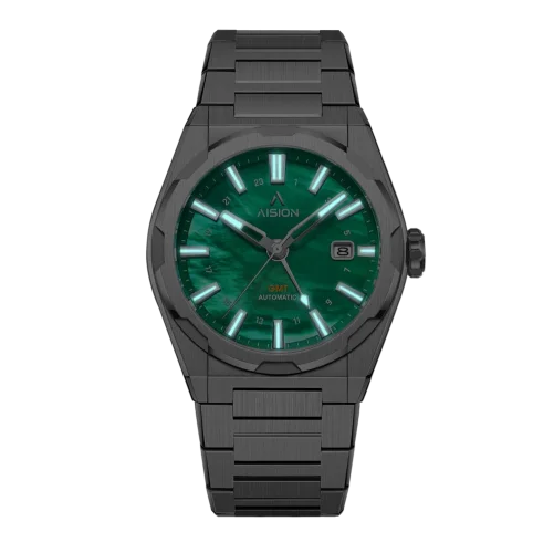 Men's silver Aisiondesign Watches with steel HANG GMT - Green MOP 41MM Automatic